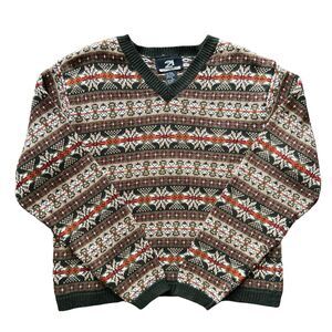 vtg twenty one fair isles green and orange sweater Grandpa Sweater Sz M